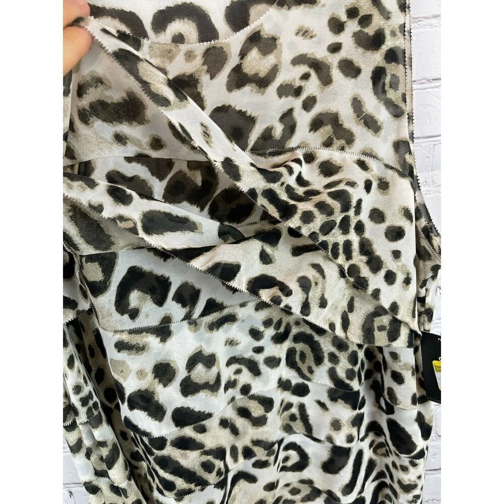 CHAUS animal leopard ruffles brown beige sleeveless top blouse XL NWT - Picture 4 of 9